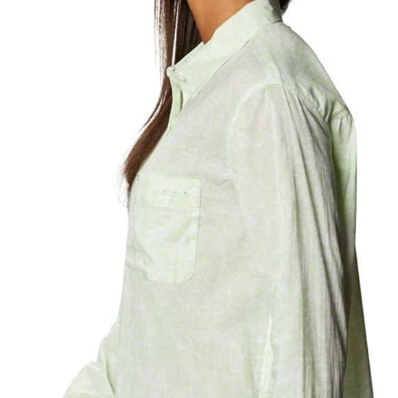 🆕Columbia Women's Slack Water Woven Long Sleeve Shirt, Light Lime Kona Print - Picture 2 of 5